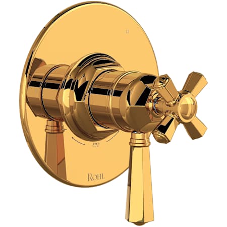 Rohl Three Independent, Two Shared Function Thermostatic Valve Trim Only with Single Cross / Lever Handle, Integrated Diverter, and Volume Control - Less Rough In Italian Brass