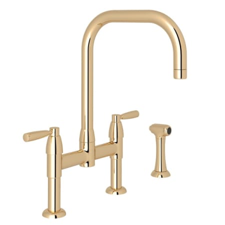Rohl Holborn 1.8 GPM Bridge U-Spout Kitchen Faucet with Lever Handles - Includes Side Spray English Gold