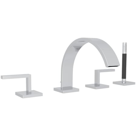 Rohl Wave Deck Mounted Roman Tub Filler with Built-In Diverter - Includes Hand Shower Polished Chrome