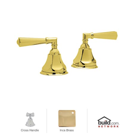 Rohl Palladian Pair of 1/2" Hot and Cold Sidevalves Only with Metal Cross Handles Inca Brass