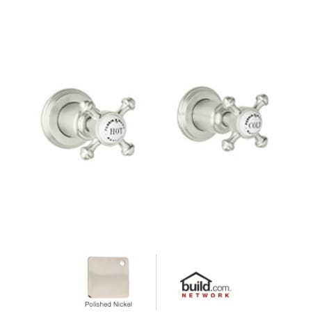 Rohl Georgian Era Pair of 1/2" Concealed Wall Valves with Porcelain Capped Metal Cross Handles Polished Nickel