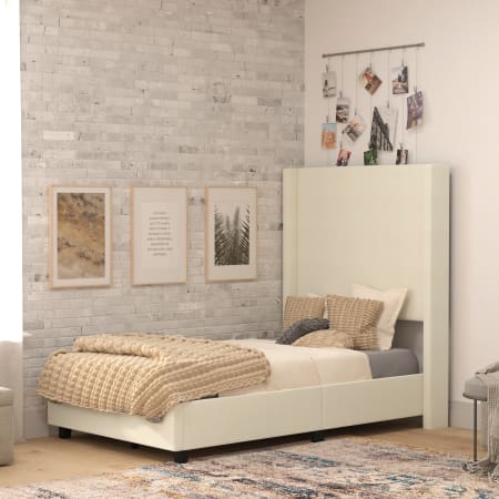 Roseto Ursulina Twin Wood Platform Bed Frame with Slatted Supports Beige
