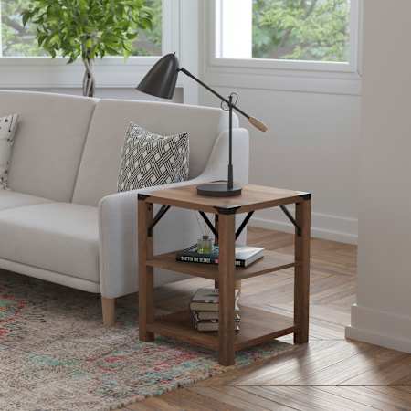 Roseto Bree 18" Wide 3 Tier Engineered Wood End Table Rustic Oak