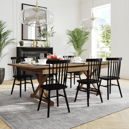 Roseto Kira 96" Wide Pine Wood Dining Table with X Legs Antique Rustic