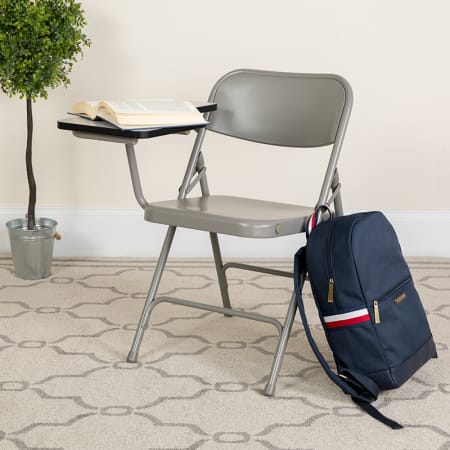 Roseto 19"W Wide Metal Framed Right Handed Fold-able Classroom Desk Arm Beige