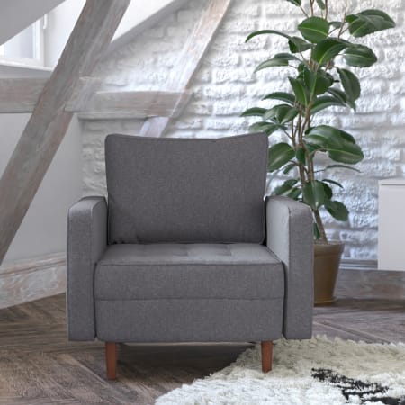 Roseto Anwen 33" Wide Wood Framed Linen Accent Chair Dark Gray