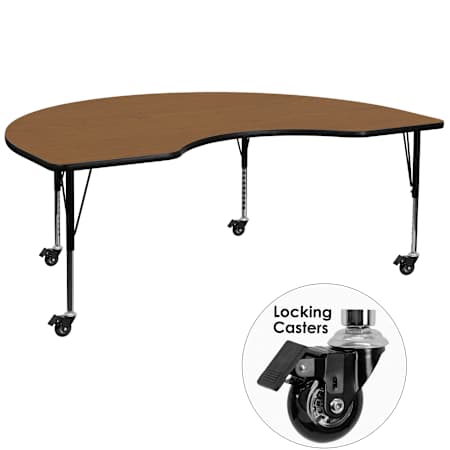 Roseto 48 Inch Wide Steel Framed Wood Top Adjustable Activity Table with Locking Casters Brown