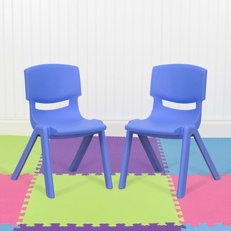 Roseto Set of (2) 14" Wide Plastic Stackable Kids Classroom Chairs Blue