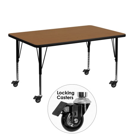 Roseto 48 Inch Wide Steel Framed Wood Top Adjustable Activity Table with Locking Casters Brown