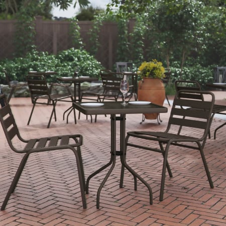 Roseto Sharona 24" Square Tempered Glass Top Steel Dining Table Bronze