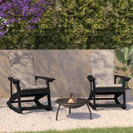 Roseto Euxenus 30" Wide Two Piece Poly Resin and Polypropylene Rocking Chair Set Black / Cream
