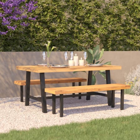 Roseto Rochette 67" Wide Wood Top Steel Patio Dining Table Black / Natural