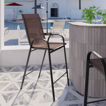 Roseto Carola 22" Wide Two Piece Steel Framed Polyester Patio Bar Stool Set Brown