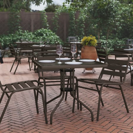 Roseto Sharona 32" Square Tempered Glass Top Steel Dining Table Bronze
