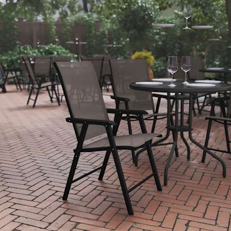 Roseto Mercurius 21" Wide Two Piece Metal Framed Textilene Fabric Dining Chair Set Brown