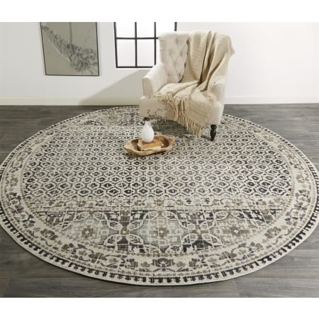 Roseto Impressions 8-3/4' x 8-3/4' Cotton and Jute Transitional Vintage Round Area Rug From the Bella Collection Gray / Ivory