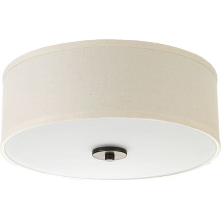 Roseto Zoe LED Flush Mount Drum Ceiling Fixture with Off White Linen Shade Antique Bronze