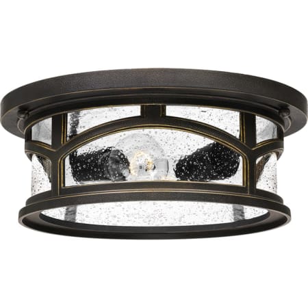 Roseto Clinton 2 Light 13" Wide Outdoor Flush Mount Ceiling Fixture with a Glass Shade Palladian Bronze