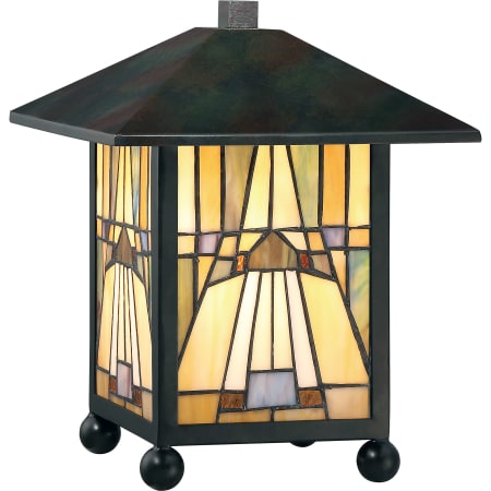 Roseto Titus 1 Light 11" Tall Accent Specialty Lamp with Tiffany Glass Lantern Shade Valiant Bronze