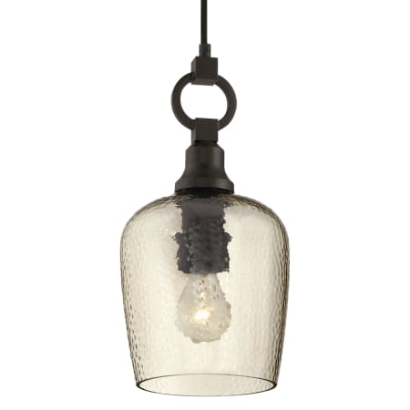 Roseto Potter Single Light 7" Wide Mini Pendant with Smoked Hammered Glass Shade Western Bronze