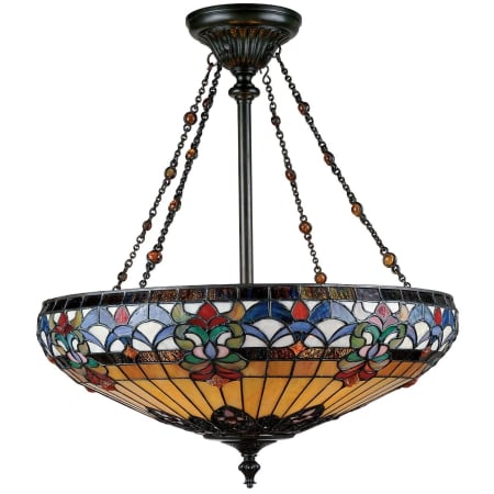 Roseto McCurtain 4 Light 22-3/4" Diameter Bowl Pendant with Tiffany Stained Glass Vintage Bronze