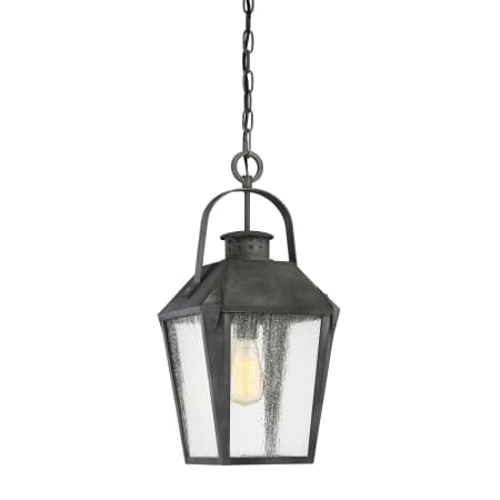 Roseto Cheatham Single Light 10" Wide Outdoor Lantern Style Pendant with Seedy Glass Shade Mottled Black