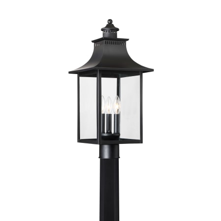 Roseto Coffey 3 Light 22" High Outdoor Post Light with Clear Glass Shade Mystic Black