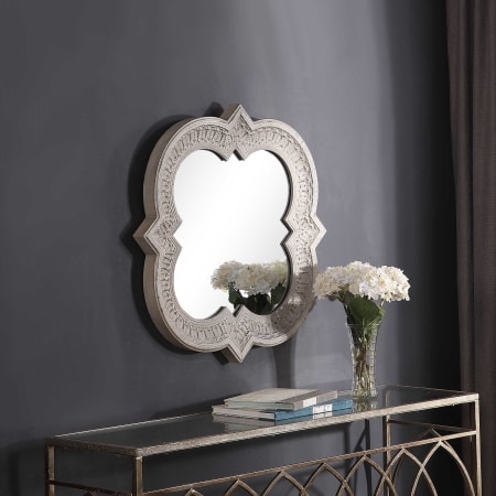 Roseto 34-1/4" W x 34-1/4" H Specialty / Square Framed Bathroom Mirror Distressed White