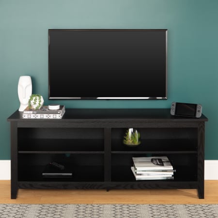 Roseto 58" Wide Open Design TV Stand Media Cabinet Black