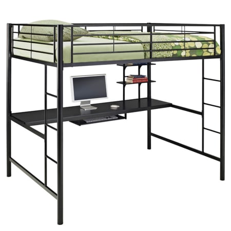Roseto Full Steel Loft Bed with Wood Workstation Black
