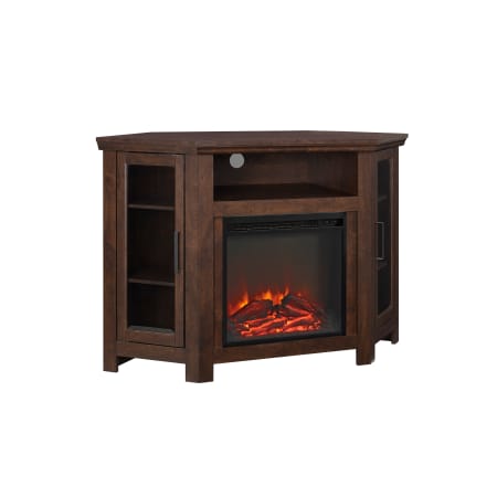 Roseto 48" Wide Corner Unit High Boy TV Stand Media Cabinet with Electric Fireplace Traditional Brown