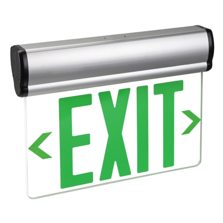 RP Lighting and Fans 12" Green LED Single Face Edge-Lit Exit Sign Brushed Aluminum / Green