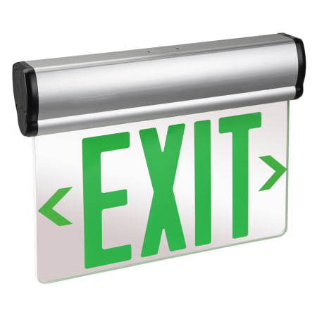 RP Lighting and Fans Franklin 12" Wide Green LED Mirrored Double Face Self-Diagnostic Edge-Lit Exit Sign Brushed Aluminum / Green
