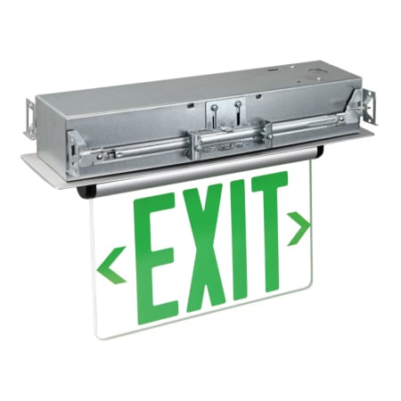 RP Lighting and Fans Hemmingway 14" LED Recessed Single-Face Exit Sign with Brushed Aluminum Housing Brushed Aluminum / Green