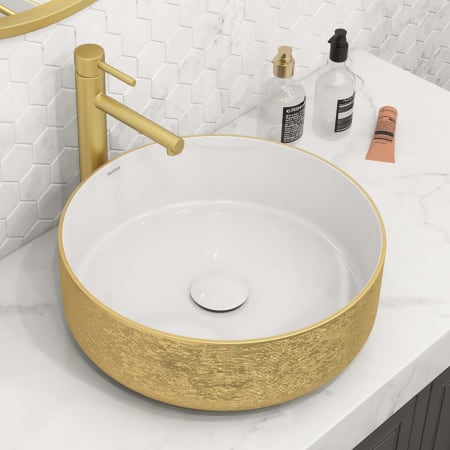 Ruvati Pietra 14" Circular Porcelain Vessel Bathroom Sink Gold / White