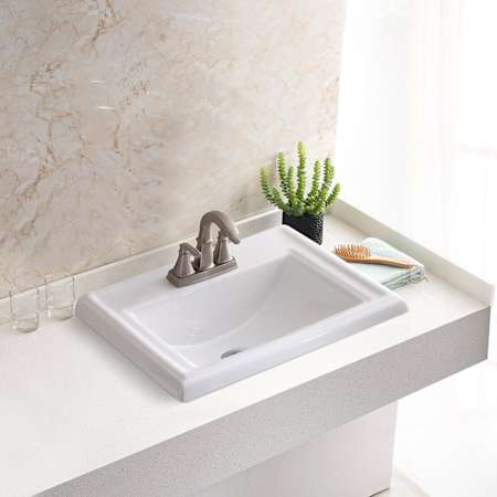 Ruvati Kyros 23" Rectangular Porcelain Drop In Bathroom Sink with Overflow and 3 Faucet Holes White