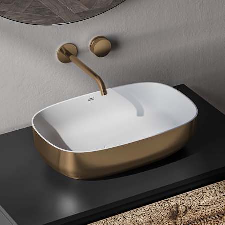 Ruvati Sinatra 18-7/8" Oval EpiStone Solid Surface Vessel Bathroom Sink Gold