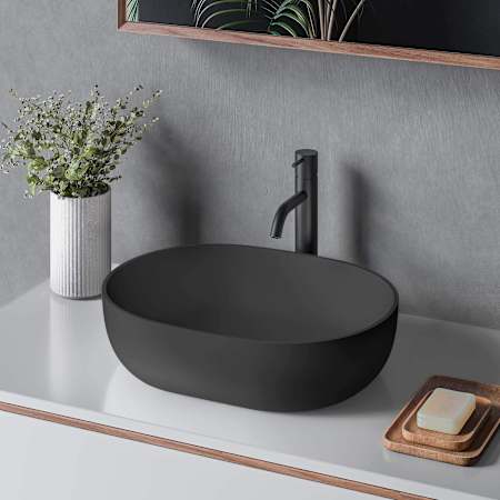 Ruvati Canali 18-7/8" Oval EpiStone Solid Surface Vessel Bathroom Sink Black