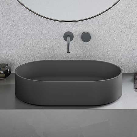 Ruvati Omnia 22-3/4" Oval EpiStone Solid Surface Vessel Bathroom Sink Matte Black