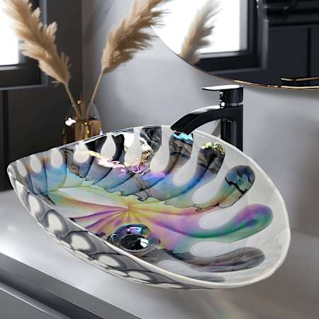Ruvati Murano 18-1/2" Specialty Glass Vessel Bathroom Sink Spira Luxe Pearl White