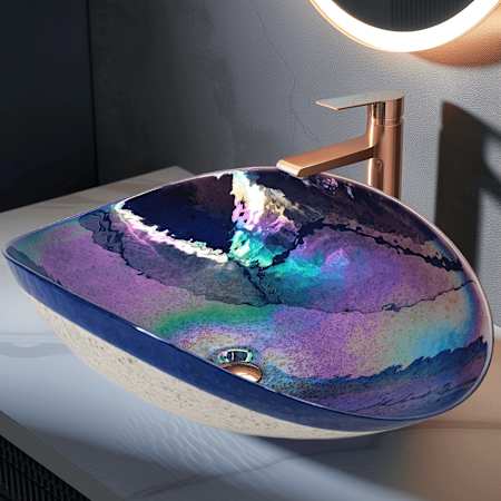 Ruvati Murano 18-1/2" Specialty Glass Vessel Bathroom Sink with Decorative Pattern Celestial Blue