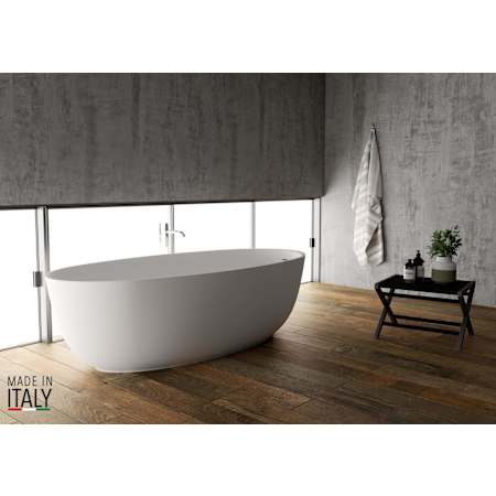 Ruvati Canali 67" Free Standing EpiStone Solid Surface Soaking Tub with Right Drain, Drain Assembly, and Overflow Matte White