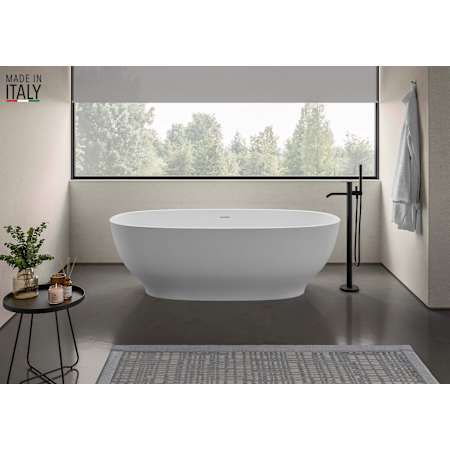 Ruvati Viola 69" Free Standing EpiStone Solid Surface Soaking Tub with Center Drain, Drain Assembly, and Overflow White