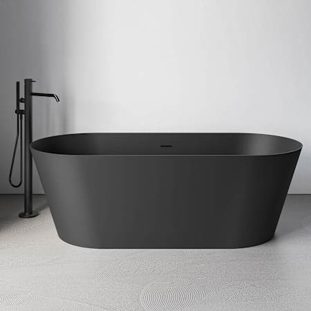 Ruvati Omnia 67" Free Standing EpiStone Solid Surface Soaking Tub with Center Drain, Drain Assembly, and Overflow Black
