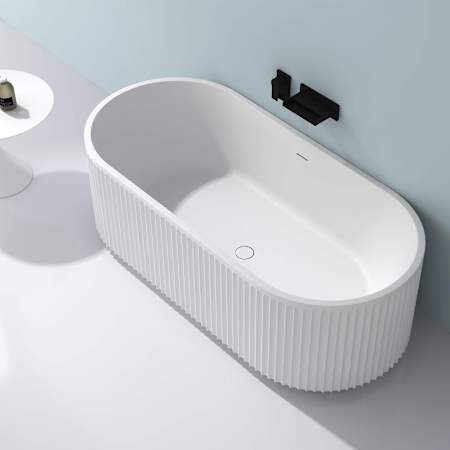 Ruvati Cordona 67" Free Standing EpiStone Solid Surface Soaking Tub with Center Drain, Drain Assembly, and Overflow Matte White