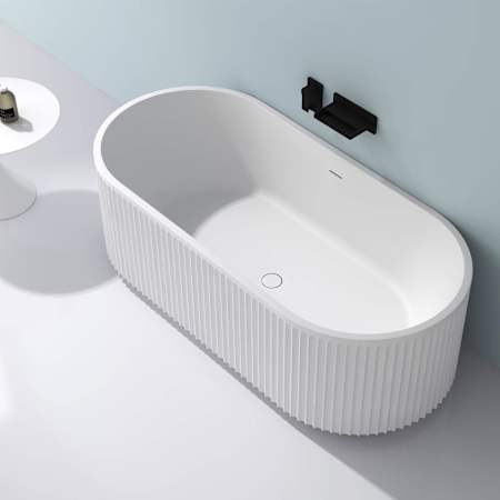 Ruvati Cordona 59" Free Standing Solid Surface Soaking Tub with Center Drain, Drain Assembly, and Overflow Matte White