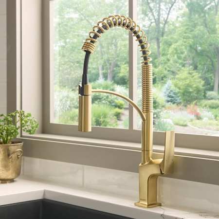 Ruvati Seneca 1.8 GPM Single Hole Pre-Rinse Kitchen Faucet with Pull Down Multi Function Sprayer Brushed Gold