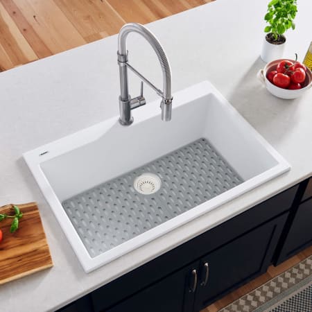 Ruvati epiGranite 27-1/2" Drop In Single Basin Granite Composite Kitchen Sink with Basket Strainer Arctic White