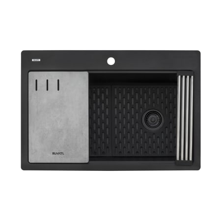 Ruvati epiStage 33" Drop In Single Basin Granite Composite Kitchen Sink with Basin Rack, Basket Strainer and Cutting Board Black