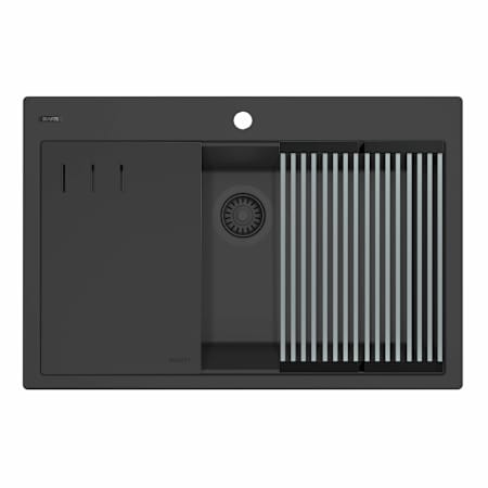 Ruvati epiStage 33" Drop In Single Basin Granite Composite Kitchen Sink with Basket Strainer and Cutting Board Black